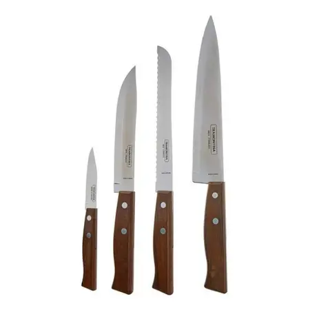 Juego De Cuchillos Tradicional Tramontina Mango Madera 4pz - Marrón