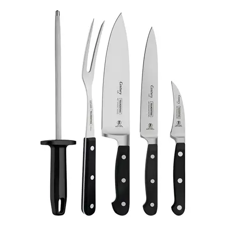 Juego De Cuchillos Tramontina Acero Inox Con Estuche 5 Pzs Color Negro