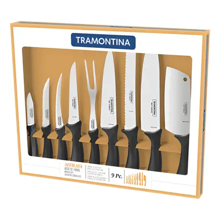 Juego De Cuchillos Tramontina Affilata De Acero Inoxidable Negro De 9 Piezas