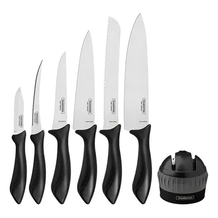 Juego De Cuchillos X7 Tramontina Affilata Láminas De Acero Color Negro