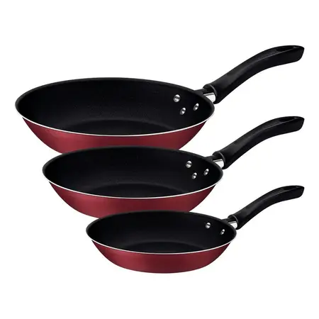 Juego De Sartenes Linz 3 Pzs Antiadherente Tramontina Brasil Rojo
