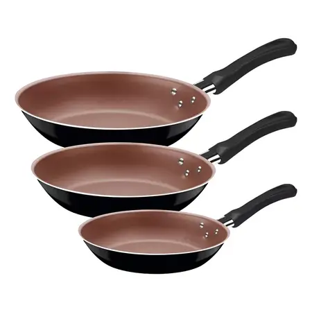 Juego De Sartenes Tramontina Linz 3 Piezas Teflon Antiadhere Color Cobre