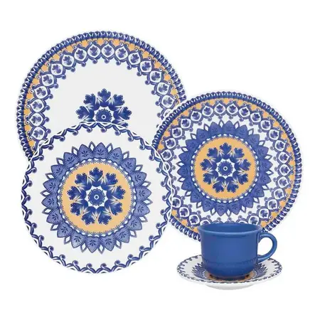 Juego De Vajilla Platos + Tazas Ceramica Oxford 20 Piezas 4p Azul