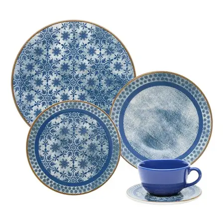 Juego De Vajilla Platos + Tazas Ceramica Oxford 20 Piezas 4p Variado