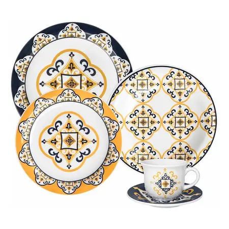 Juego De Vajilla Platos + Tazas Ceramica Oxford 20 Piezas 4p Variado