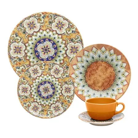 Juego De Vajilla Platos + Tazas Ceramica Oxford 30 Piezas 6p Variado