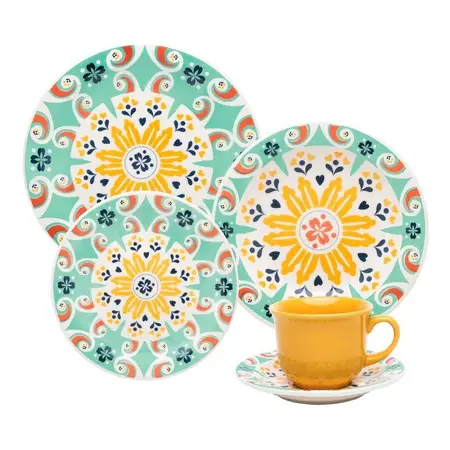 Juego De Vajilla Platos + Tazas Ceramica Oxford 30 Piezas 6p Variado
