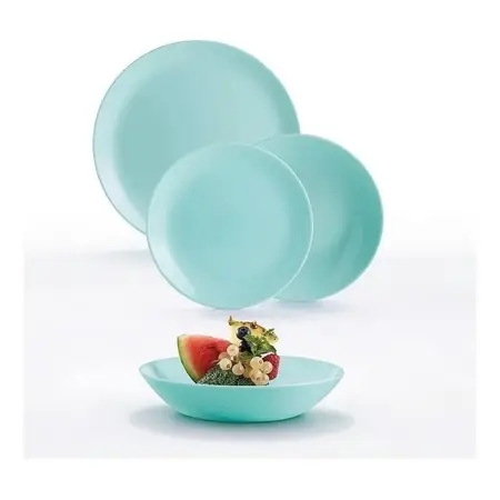 Juego Plato Playo Hondo Postre Luminarc Diwali Temp Set X18u Turquesa