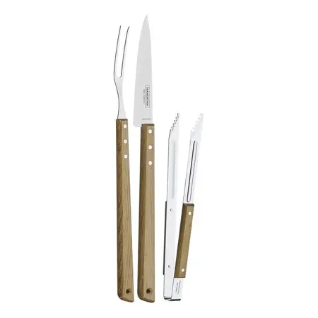 Juego Set Asado Churrasco Tramontina Acero Inoxi Madera 3pz