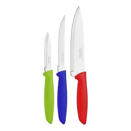 Juego Set X 3 Cuchillos Tramontina Plenus Acero Inoxidable Mango De Colores