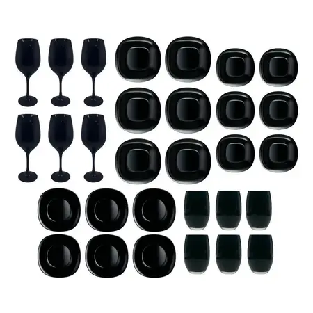 Juego Vajilla Plato Playo Hondo Postre Copa Vaso 30 Pz Cuota Negro