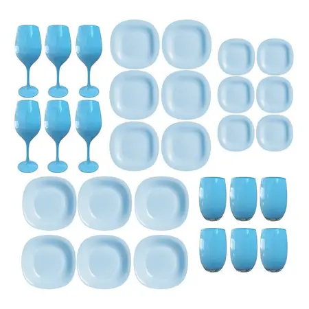 Juego Vajilla Plato Playo Hondo Postre Copa Vaso Negro 30 Pz