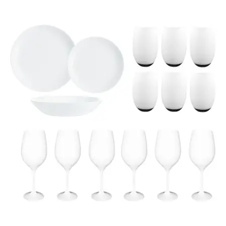 Juego Vajilla Plato Playo Hondo Postre Copa Y Vaso X30 Cuota Blanco