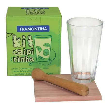 Kit 3 Pzs Tramontina Caipirinha Vaso + Tabla + Pisón Madera