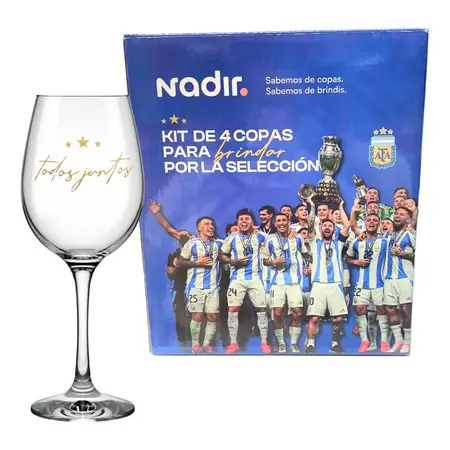 Kit 4 Copas Agua Vino Seleccion Argentina Messi Nadir 490 Ml Barone