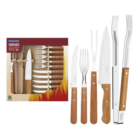 Kit Churrasco Tramontina Cubiertos Asado 15 Piezas Parrilla