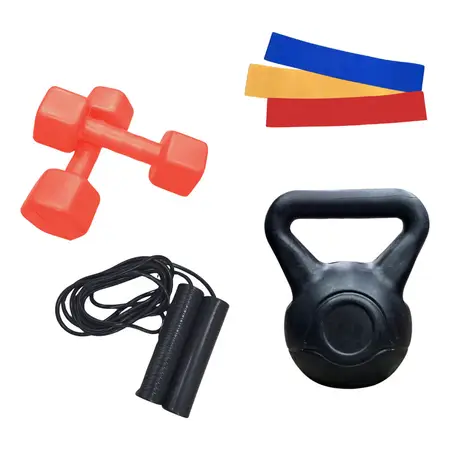 Kit Entrenamiento N°1 Banda Soga Rusa Mancuernas Hexagonales