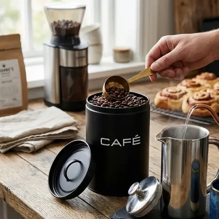 Lata Para Café En Acero Modelo En Español 1,3 Lts | Carol Negro