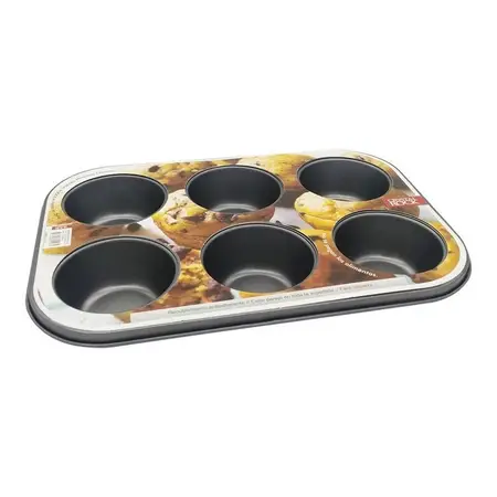 Molde De Muffins Cupcakes Teflón Reposteria Antiadherente X6 Acero