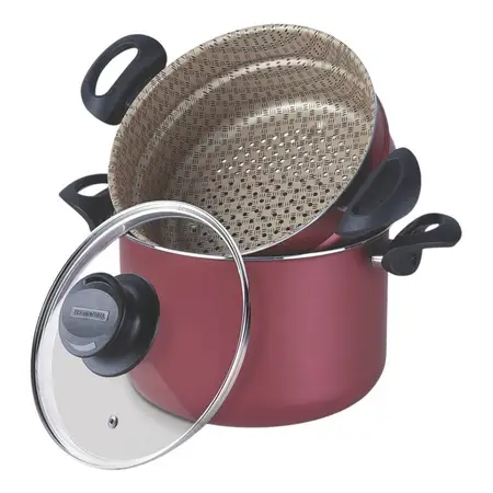 Olla Vaporera Aluminio Tramontina Paris 22 Cm Antiadherente - Bordó