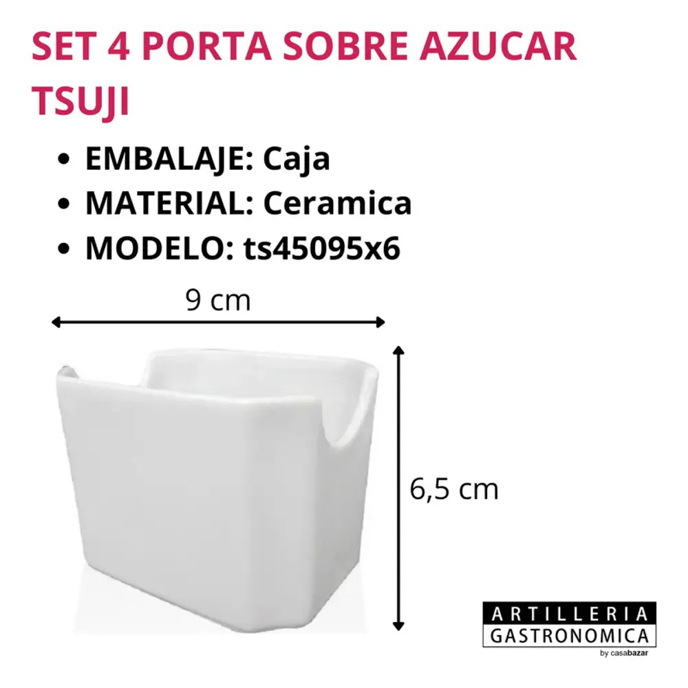 Pack 6 Azucareras Porta Sobre Azucar Edulcorante Sal | Tsuji Blanco