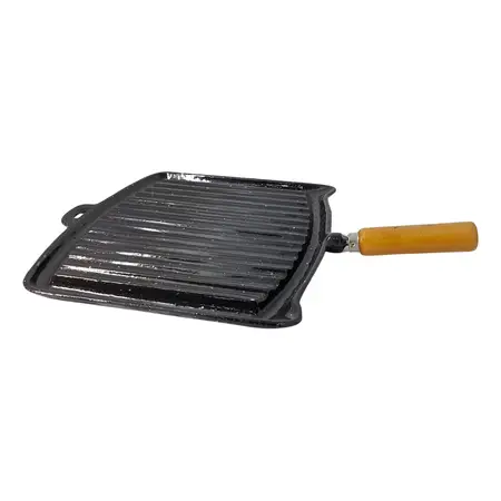 Plancha Cuadrada Bifera Hierro Fundición Enlozada Rayada N°3 Color Negro