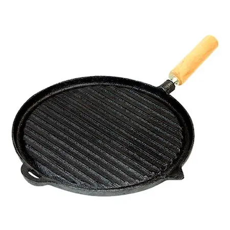 Plancha Enlozada Bifera Mango Madera Nro 3 Redonda Acanalada Negro