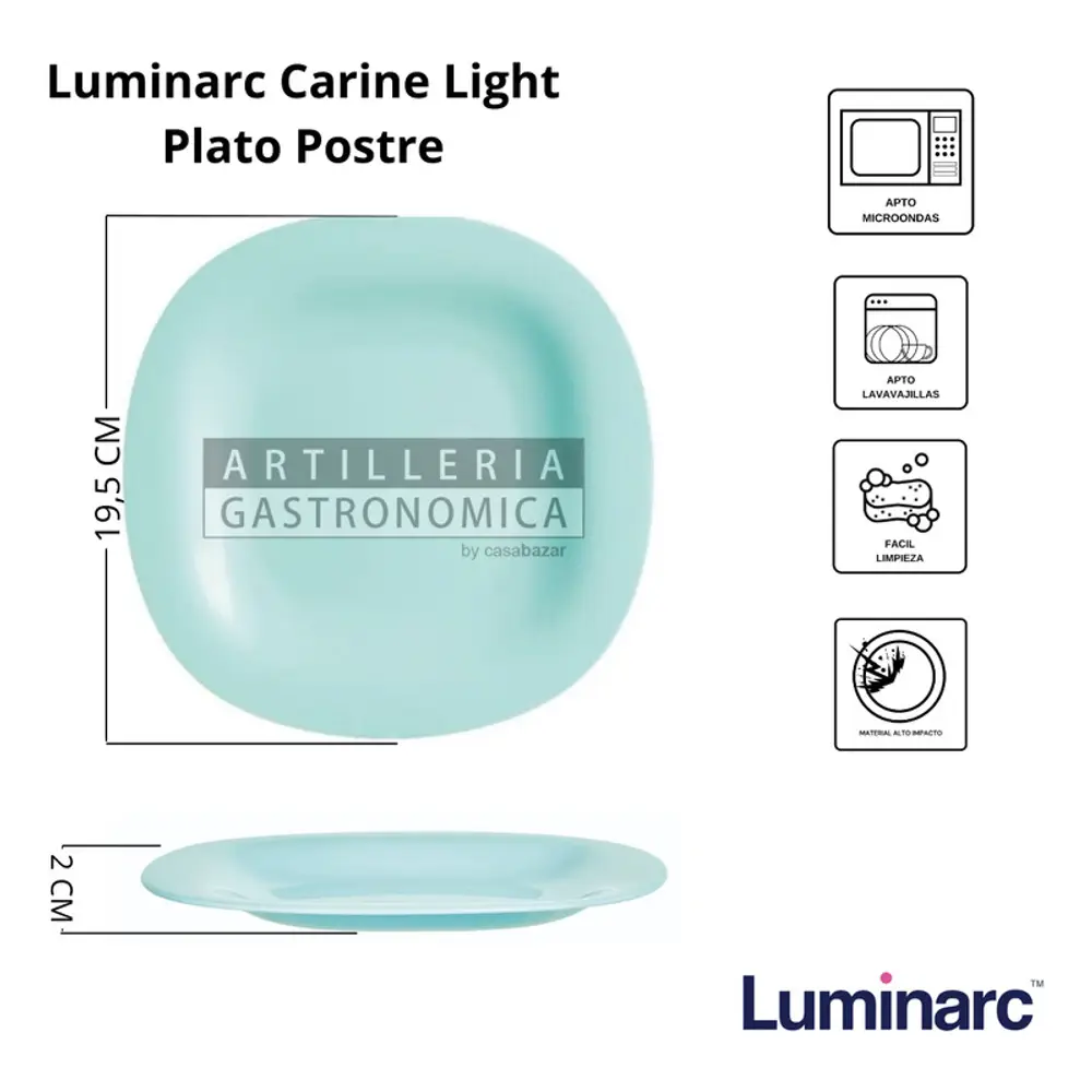 Plato Playo Hondo Postre Luminarc Carine Light Cuad Set X 18