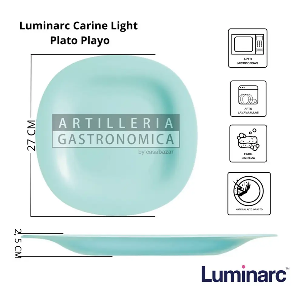 Plato Playo Hondo Postre Luminarc Carine Light Cuad Set X 18