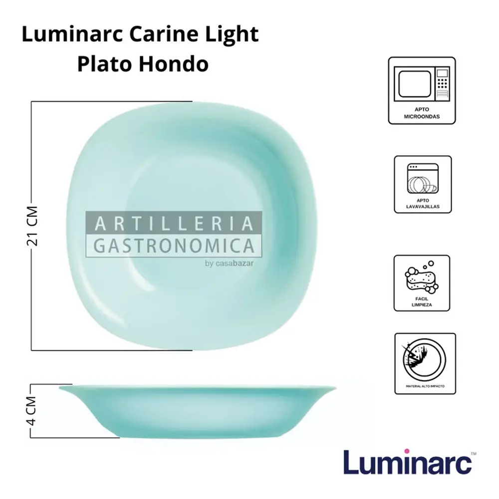Plato Playo Hondo Postre Luminarc Carine Light Cuad Set X 18