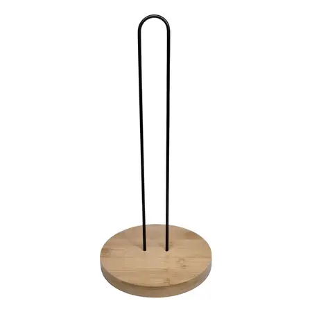 Porta Rollo De Cocina Negro Y Madera Bambú Mesa | Carol