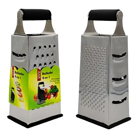Rallador 4 Caras Acero Inoxidable Mango Y Base Goma 24,5 Cm