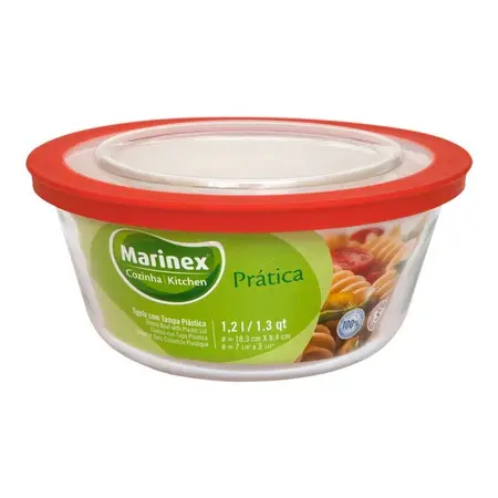 Recipiente Redondo Vidrio Templado 1,2 Lts Con Tapa Marinex Vidrio