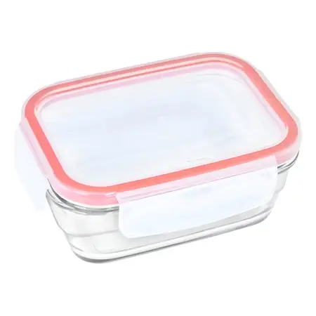 Recipiente Vidrio Templado Rect Tapa Hermetica Marinex 400ml Color Rojo