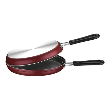 Sarten Doble 24cm Omeletera Tramontina Starflon Loreto Bordó