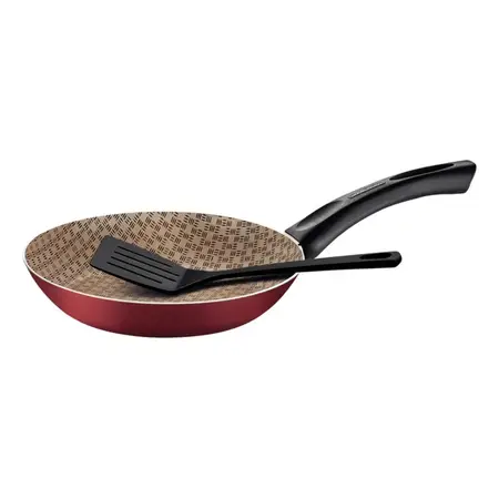 Sarten Teflon Antiadherente 24cm Tramontina Original Con Espatula Bordó