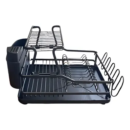 Secaplatos Carol 2 Niveles Con Cubiertero Bandeja Escurridor Color Negro/negro