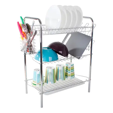 Secaplatos Escurridor Triple Cubiertero Copas Acero Cromado