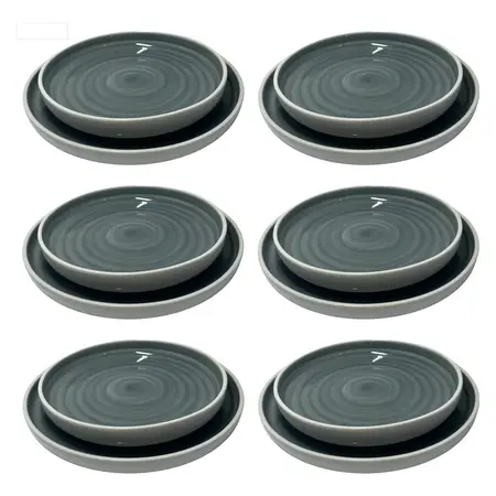 Set 12 Platos Playo Hondo Línea 2800 Gourmet Porcelana Tsuji - Gris
