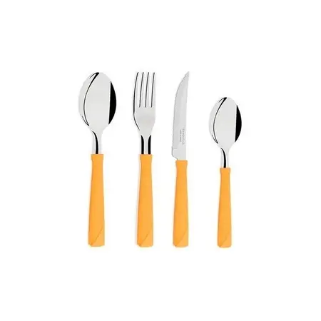 Set 24 Cubiertos Tramontina New Kolor Mango Plastico Colores Naranja