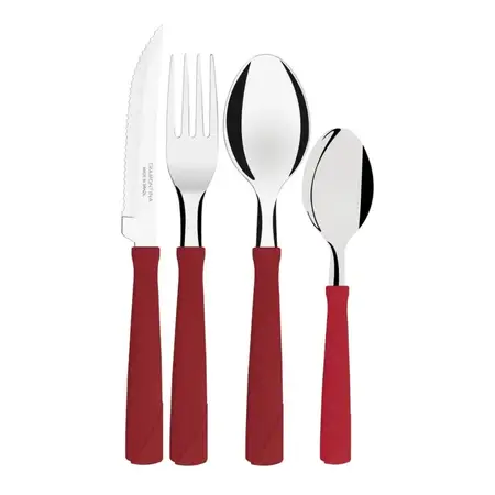 Set 24 Cubiertos Tramontina New Kolor Mango Plastico Colores Rojo