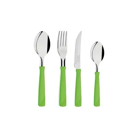 Set 24 Cubiertos Tramontina New Kolor Mango Plastico Colores Verde