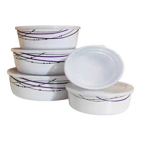 Set 5 Hermetico Bowl Tapa Contenedor Taper Melamina Acuarela Al Azar