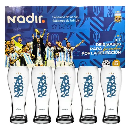 Set 5 Vasos Cerveza 680ml Selección Argentina Messi Nadir Transparente