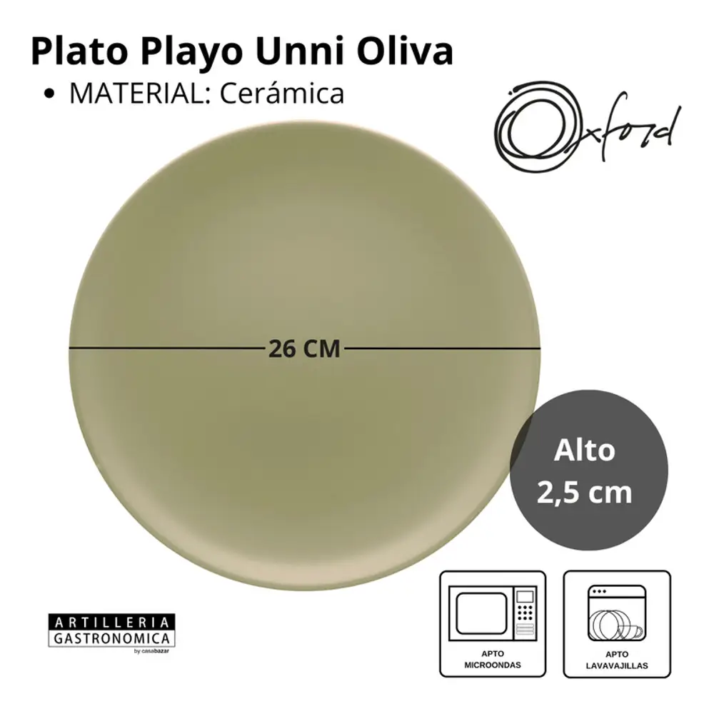 Set 6 Platos Playos Ceramica 26 Cm Linea Unni | Oxford