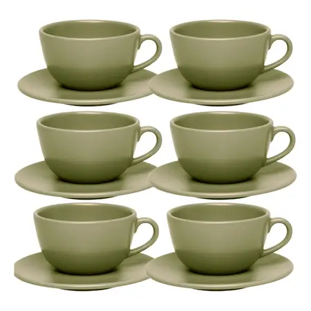 Set 6 Taza De Té 200 Ml C/plato Ceramica 14 Cm Unni | Oxford Oliva