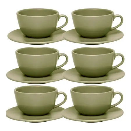 Set 6 Taza De Té 200 Ml C/plato Ceramica 14 Cm Unni | Oxford Oliva