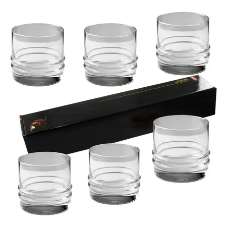 Set 6 Vasos Whisky 2 Anillos 300 Ml Cristal Nac Crystal Rock Transparente