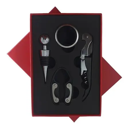 Set Accesorios Vino Tapon+sacacorchos +corta Capsula+ Aro 4p