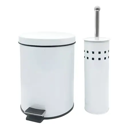 Set Baño 2 Piezas Metal Escobilla Y Tacho Color Blanco